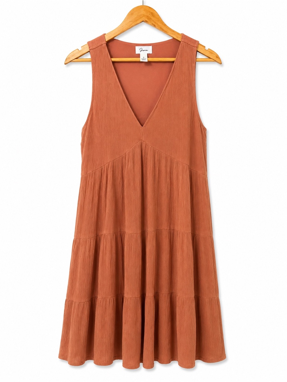 Jopna Rust Tiered Babydoll Dress Large Boho Sleeveless Mini Dress
